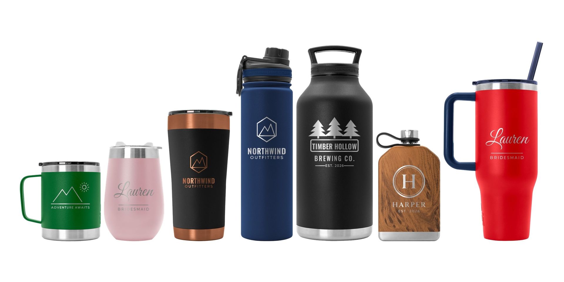 Custom engraved Tempercraft camp mug, wine tumbler, tumblers, sport bottle, growler and flask