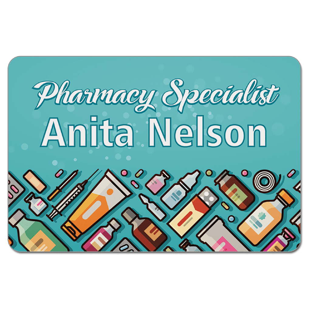 Full color sublimated 2" x 3" name badge with custom design