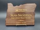 Laser engraved walnut State of Oregon plaque with gold color fill