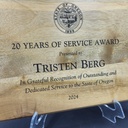 Close up of laser engraved myrtlewood Oregon plaque