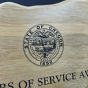 Myrtlewood Oregon plaque engraved with the Oregon state seal