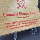 Close up of red color fill on a myrtlewood Oregon plaque