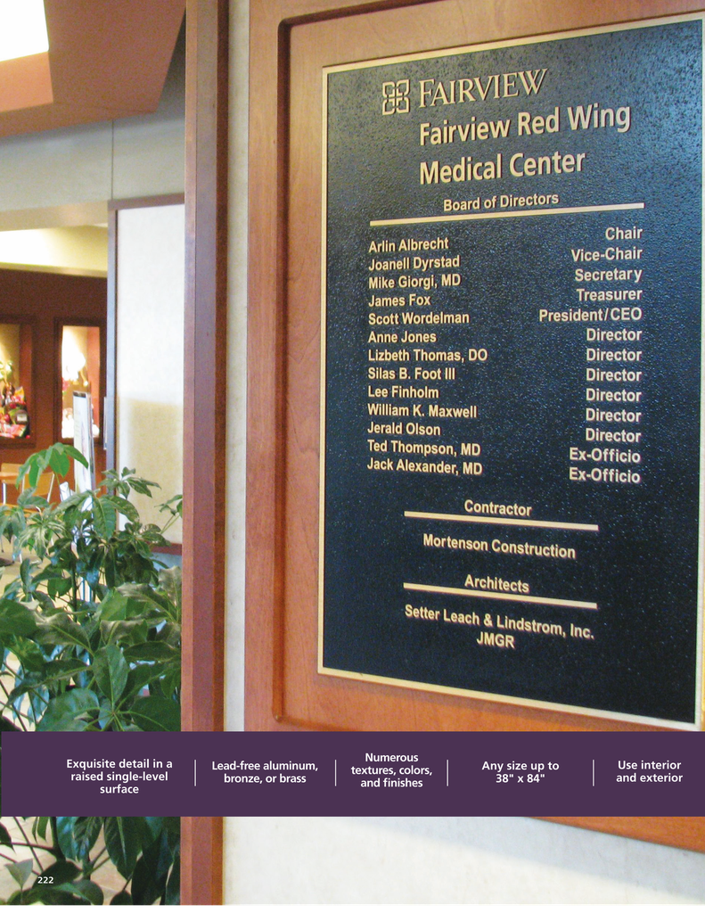 Cast metal donor and directory plaque in a building lobby