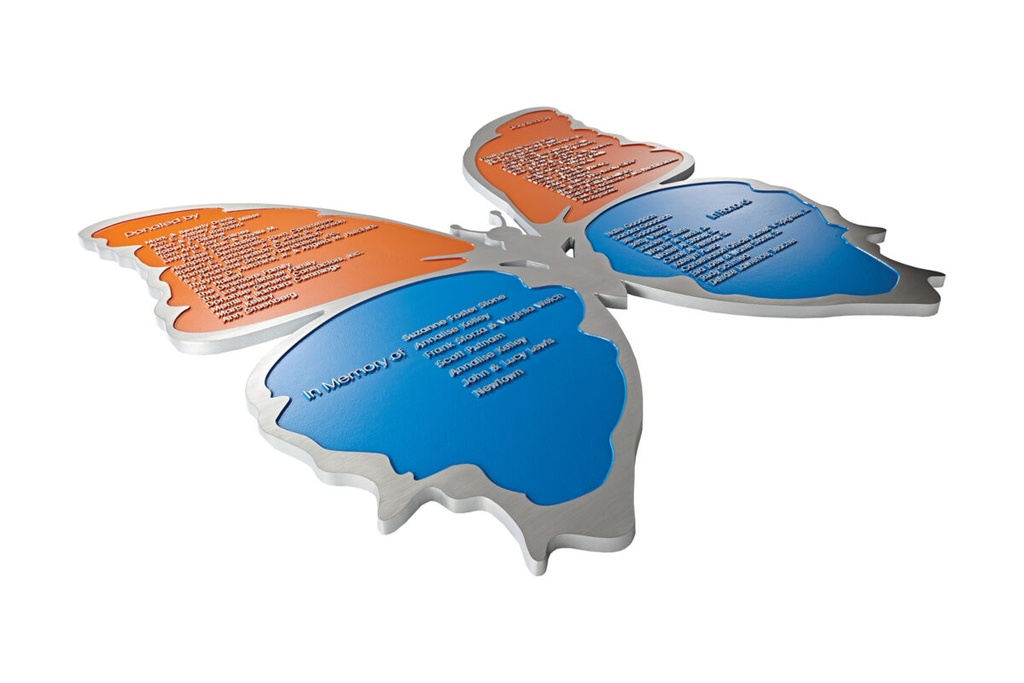 Custom shaped aluminum plaque with color fill