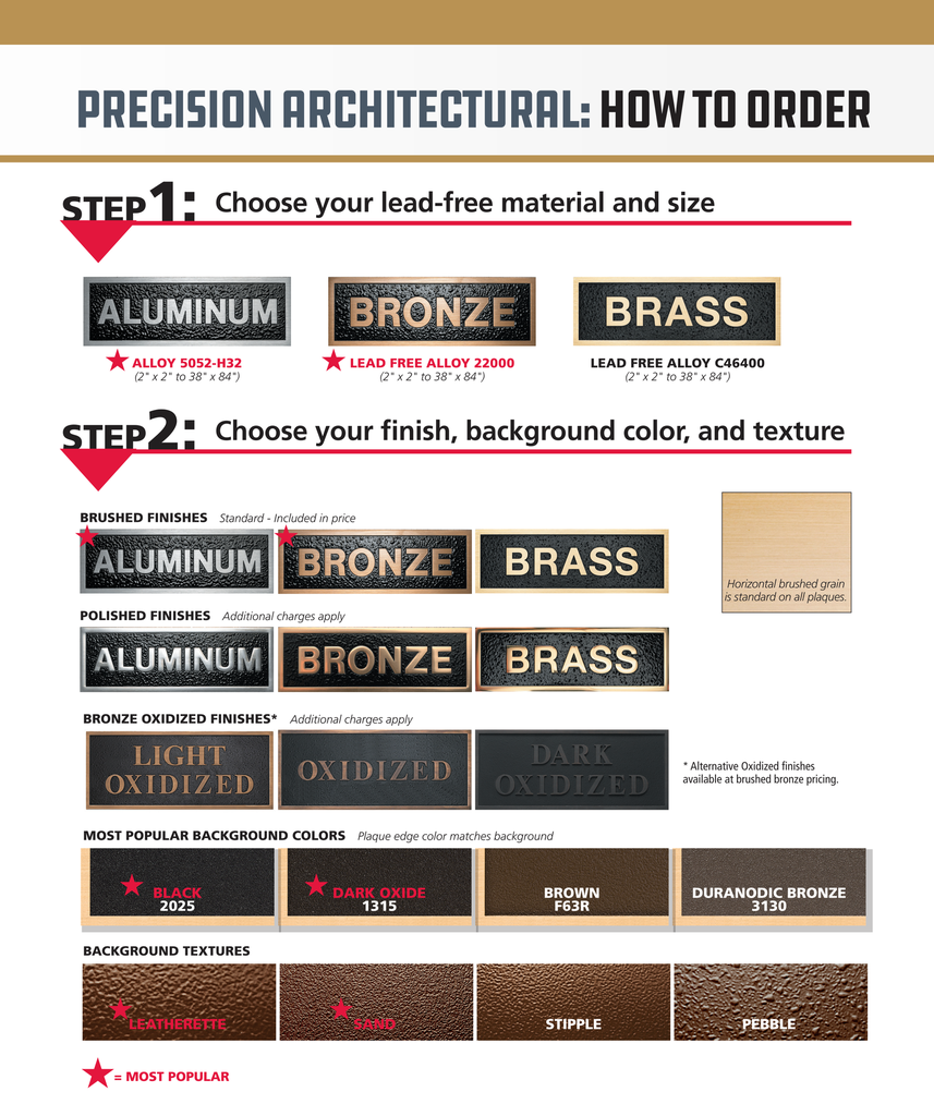 How to order precision architectural plaques: metal and finish options