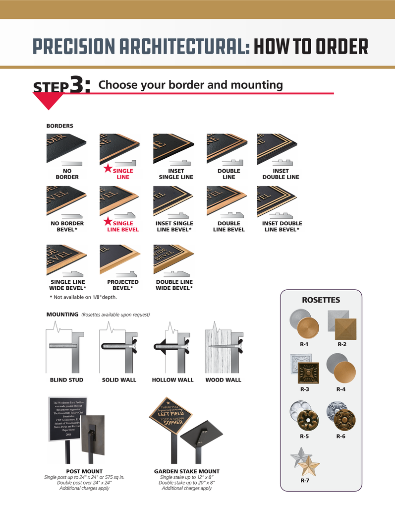 Precision architectural plaque border and mounting options