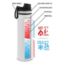 22 oz Tempercraft Sport Bottle vacuum insulation diagram, cold 24 hours, hot 6+ hours