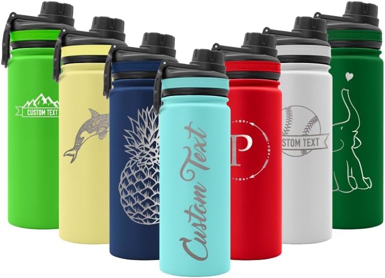 Laser engraved 22 oz Tempercraft Sport Bottles with custom text and designs
