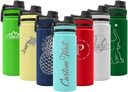 Laser engraved 22 oz Tempercraft Sport Bottles with custom text and designs