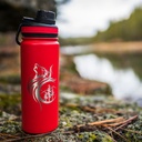 Laser engraved red 18 oz Tempercraft Sport Bottle with wolf design