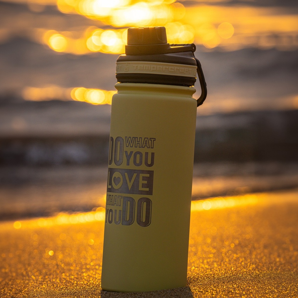 Laser engraved 18 oz Tempercraft Sport Bottle at sunset