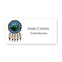 Full color 1 1/2" x 3" name badge with tribal logo, Capital Trophy customer design