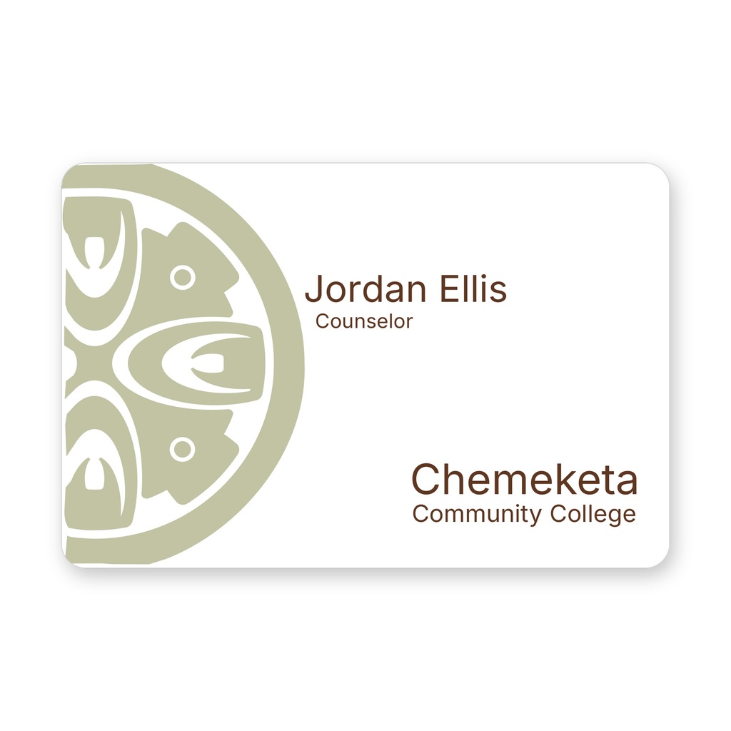Full color 2" x 3" college name badge with watermark logo, Capital Trophy customer design