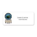 Full color 1 1/4" x 3" name badge with tribal logo, Capital Trophy customer design
