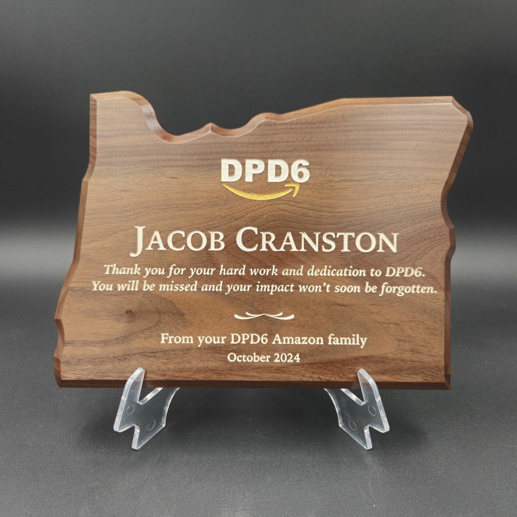 Walnut State of Oregon Plaque w/Color Fill