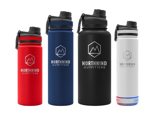 Engraved Tempercraft sport bottles in red, navy, black and white