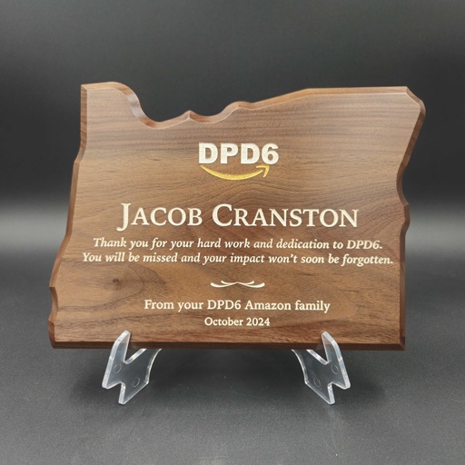 7 1/4" x 10 1/2" Walnut State of Oregon Plaque w/Color Fill