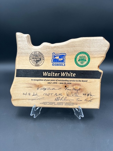 Myrtlewood State of Oregon Plaque w/Color Fill